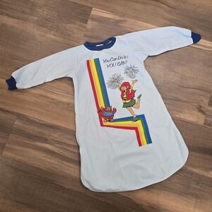 Vintage 80s 90s Girls Blue Rainbow Long Slv Nightgown Dress Cheerleader New 10